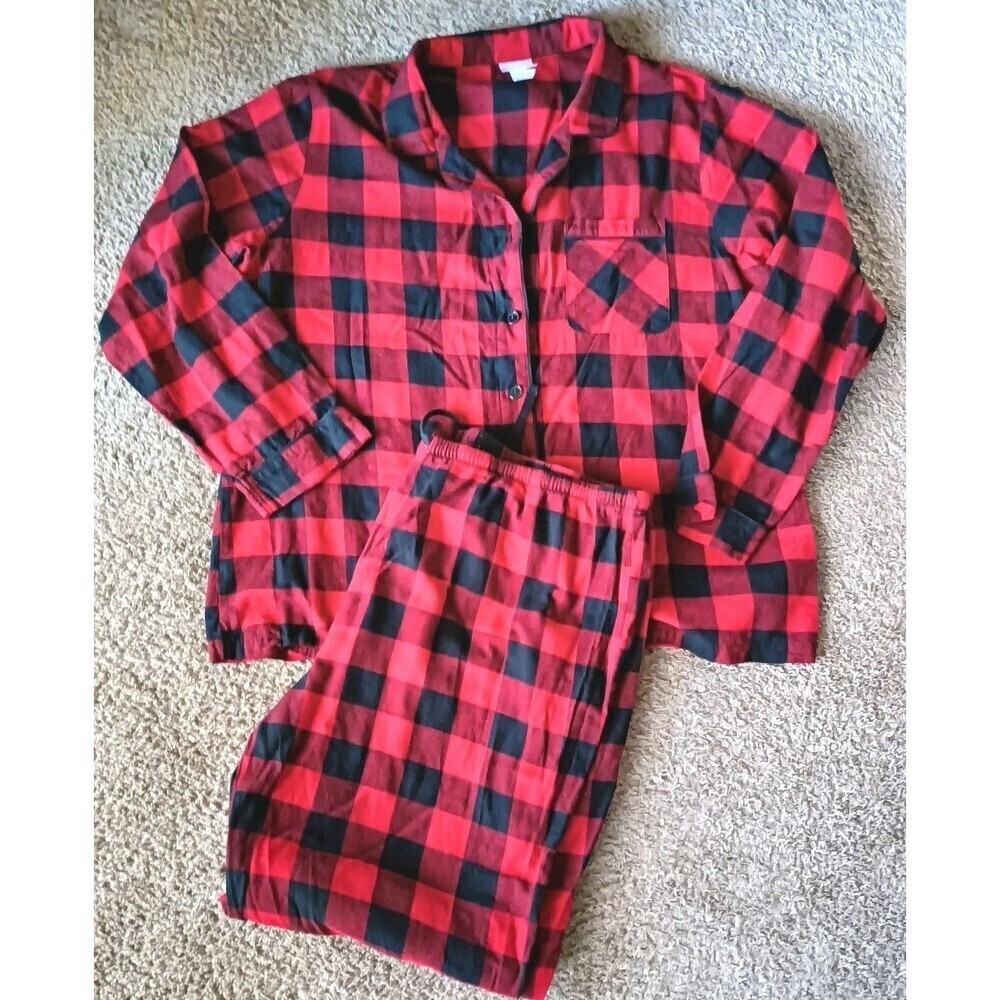 WONDERSHOP Women's Holiday Flannel Pajama Set Sz 1X Red Buffalo Plaid Women's